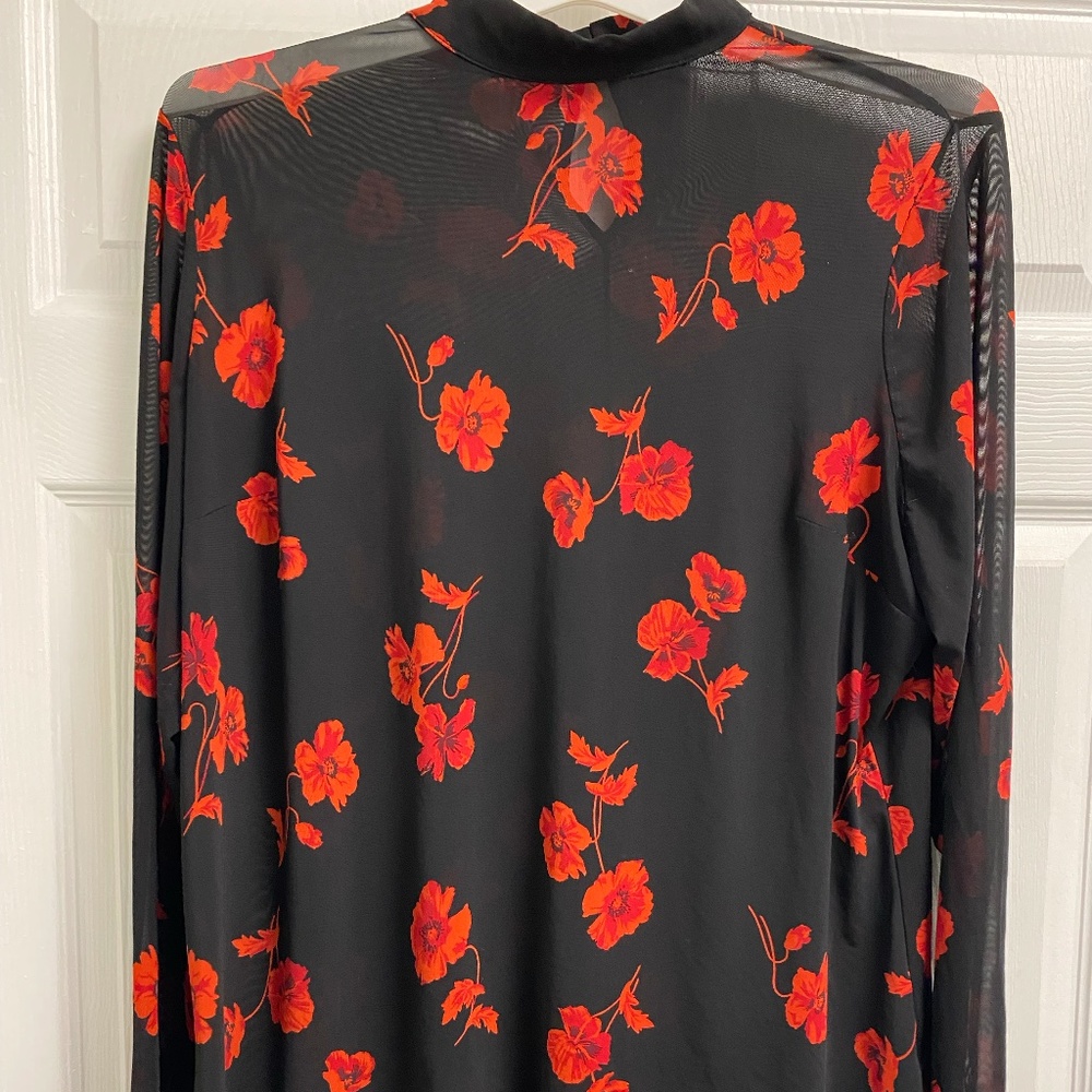 Black Sheer Shirt with Red Flowers